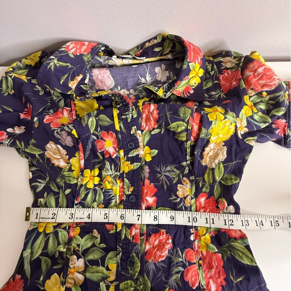 Marissa Webb Multi Floral Printed Puff Sleeve Shirt Dress Size 2 Navy Blue - Picture 11 of 11